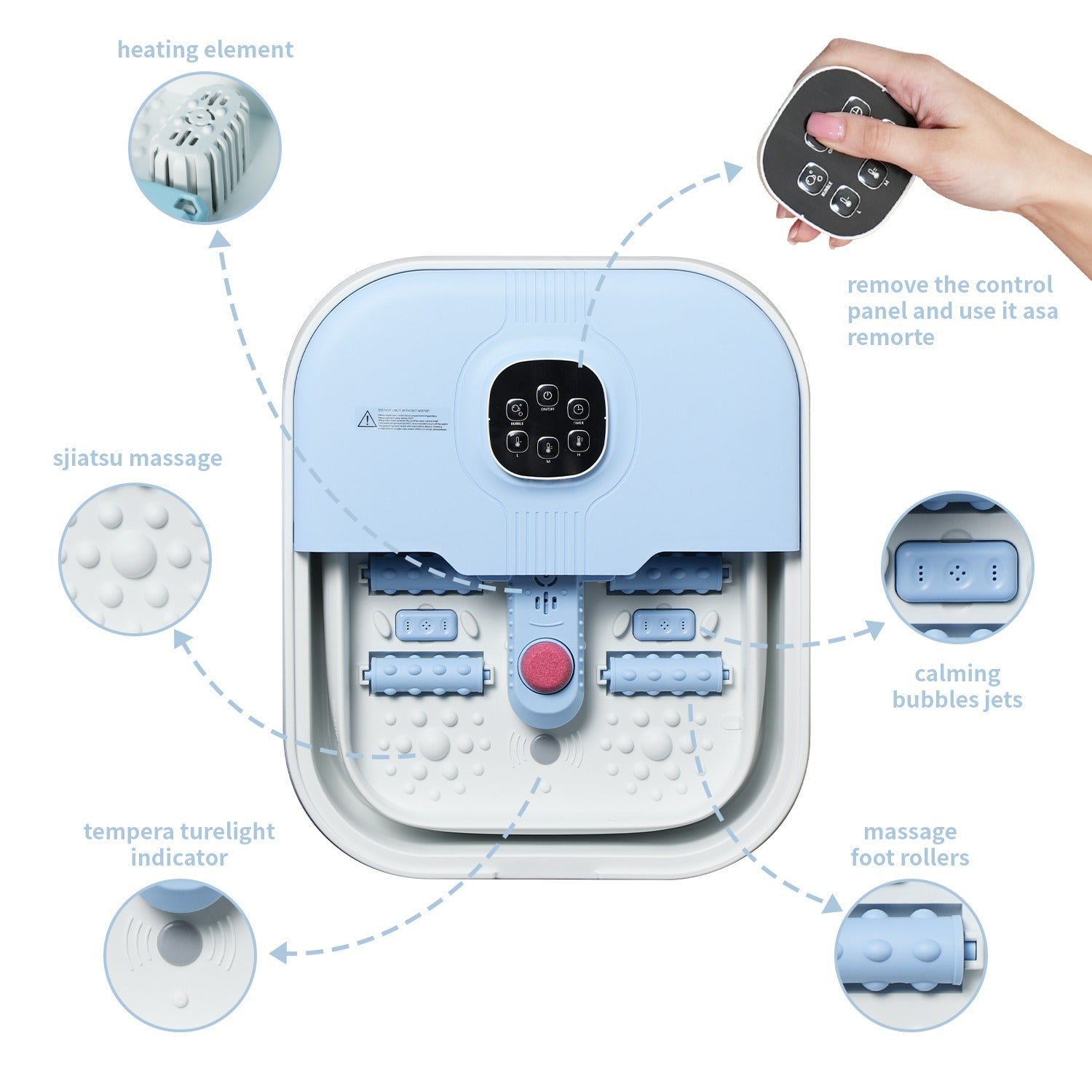 Electric Collapsible Foot Spa With Heat, Foot Massager With 16 Massage Rollers & Bubble, Foot Bath Massager For Home Use,Remote Control