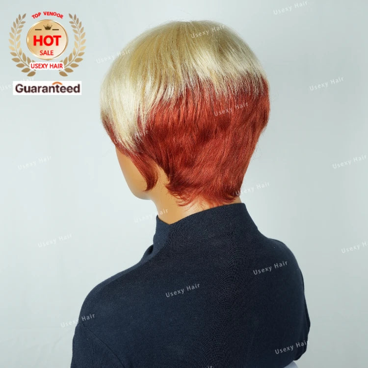 Short Straight Bob Wig Pixie Cut Wig Human Hair With Bangs Brazilian Virgin Hair Non Lace Front Cheap Wig