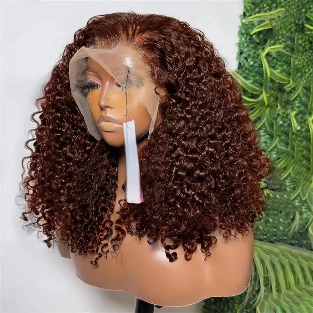 Brown Kinky Curly Short Bob Wig 13x4 Bob Wigs Brazilian Water Deep Wave Human Hair Wig Preplucked for Woman Short Pixie #4 Color