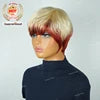 Short Straight Bob Wig Pixie Cut Wig Human Hair With Bangs Brazilian Virgin Hair Non Lace Front Cheap Wig