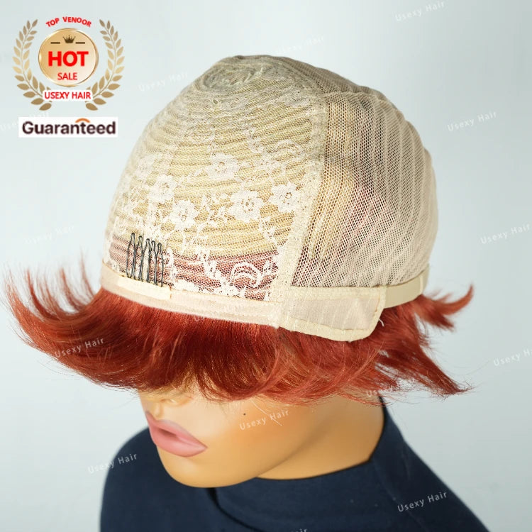 Short Straight Bob Wig Pixie Cut Wig Human Hair With Bangs Brazilian Virgin Hair Non Lace Front Cheap Wig