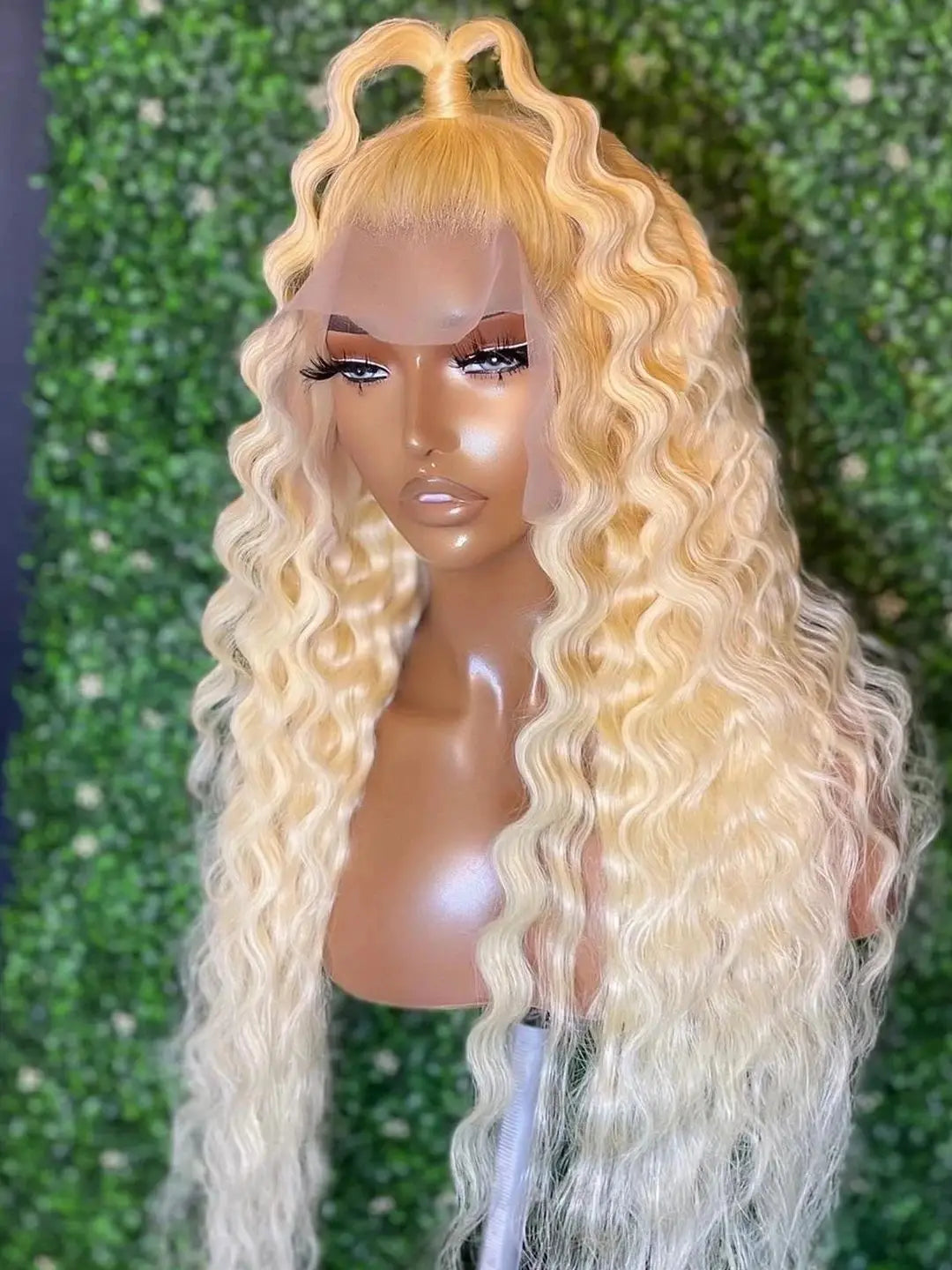 Synthetic Hair 26" Long Blonde Red Deep Curly Lace Front Wig For Women  Soft Glueless180%Density Preplucked Daily Cosplay