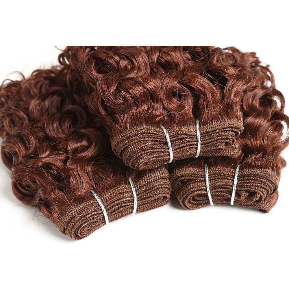 Reddish Brown 3Pieces /Lot Sassy Curly Wavy Human Hair Bundles Brazilian Human Hair Weave Bundles Curly Hair Extensions