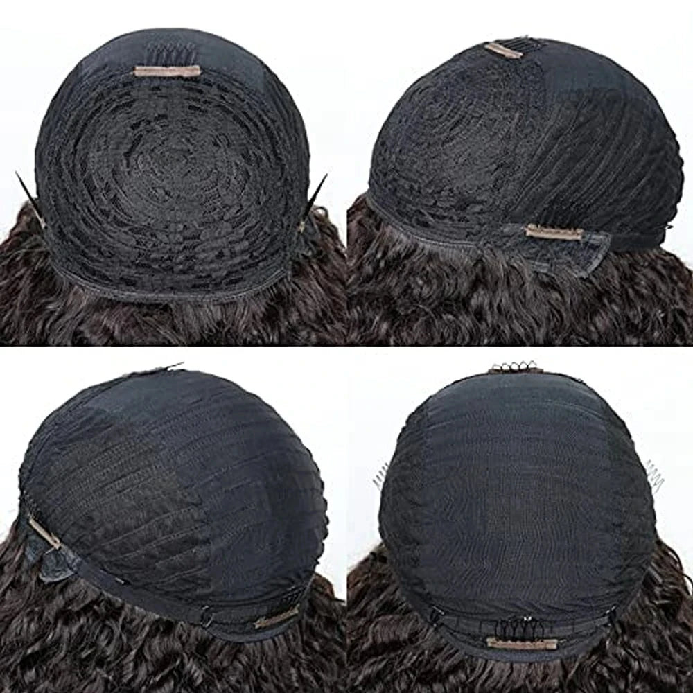 Afro Kinky Curly Human Hair Wigs With Bangs 200% Density Remy Human Hair Glueless Wig Afro Curly Fringe Wigs for Black Women