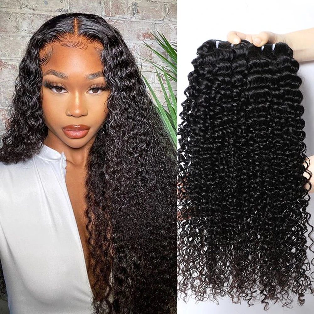 Deep Curly Human Hair Bundles 12A Grade Brazilian 100% Human Hair Curly Natural Black Color For Women 100 Gram