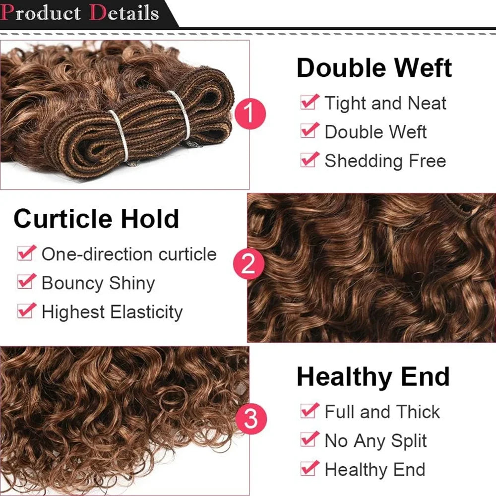 Reddish Brown 3Pieces /Lot Sassy Curly Wavy Human Hair Bundles Brazilian Human Hair Weave Bundles Curly Hair Extensions