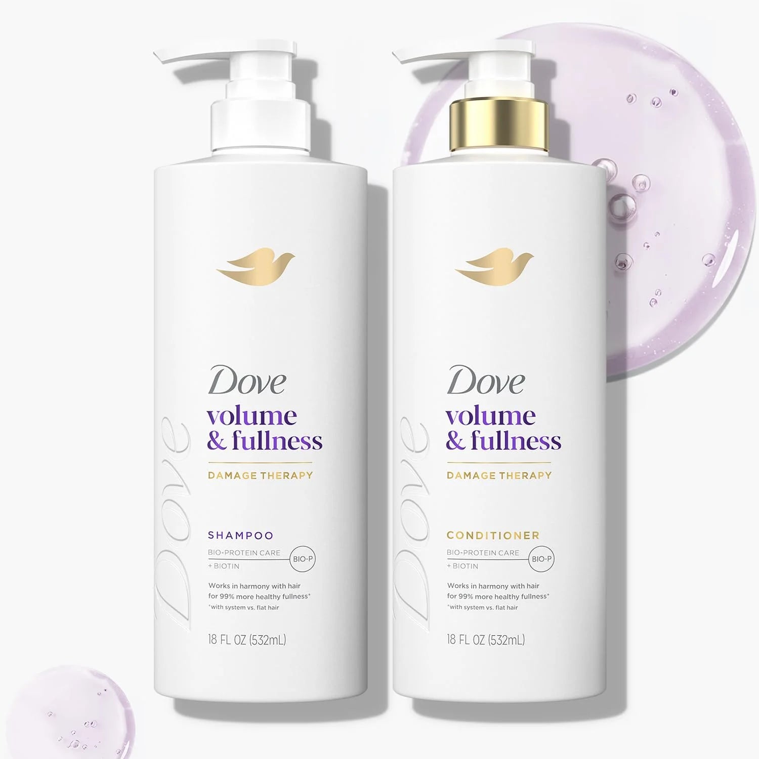 Shampoo and Conditioner Set, Volume & Fullness – Daily Volumizing Hair Care Formula Infused with Collagen, 18 Oz Ea