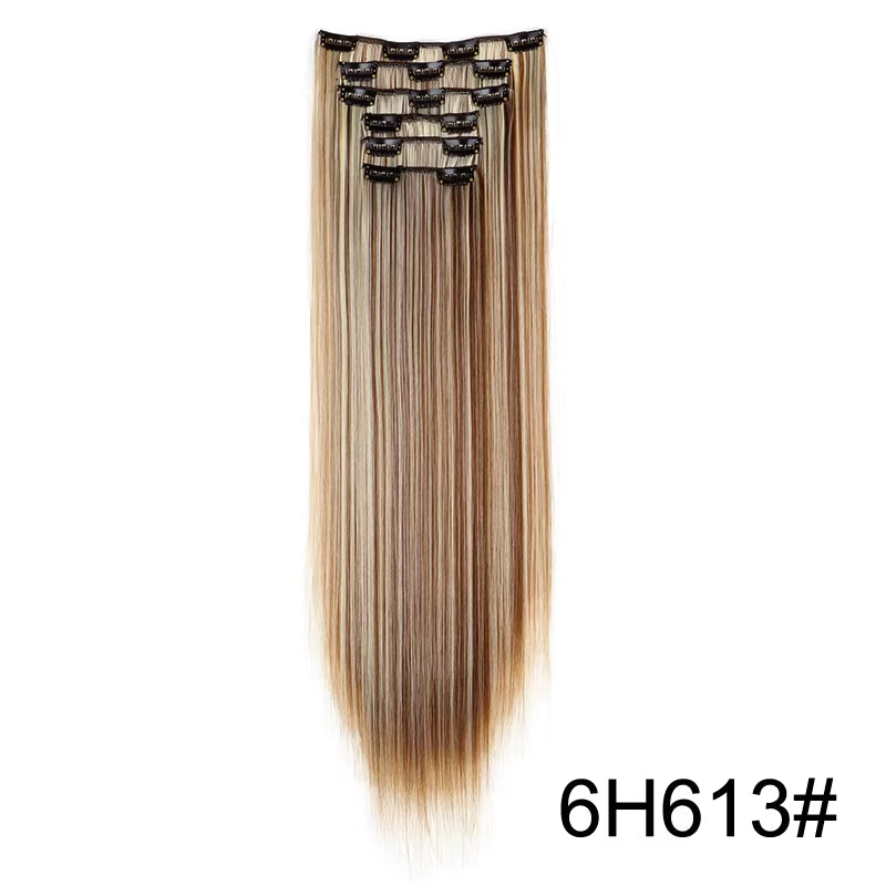 Synthetic 6Pcs/Set Long Straight Hair Extensions Ultra-Invisible Full Head Clip in Hair Extensions 24Inch for Women Daily Wear