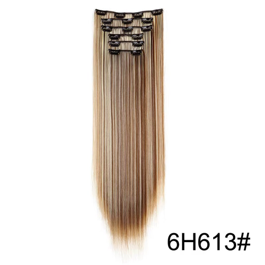 Synthetic 6Pcs/Set Long Straight Hair Extensions Ultra-Invisible Full Head Clip in Hair Extensions 24Inch for Women Daily Wear