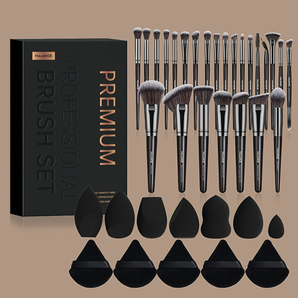 25pcs Professional Makeup Brush Set&7pcs Multi-Functional Beauty Blender&5pcs Dry Use Triangle Powder Puff, Blush Brush, Makeup Tools With Soft Fiber For Easy Carrying, Foundation Brush, Eye Shadow Brush, Eyebrow Brush, Brush