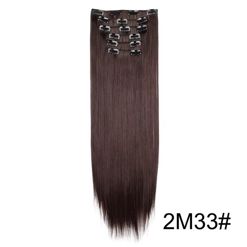 Synthetic 6Pcs/Set Long Straight Hair Extensions Ultra-Invisible Full Head Clip in Hair Extensions 24Inch for Women Daily Wear