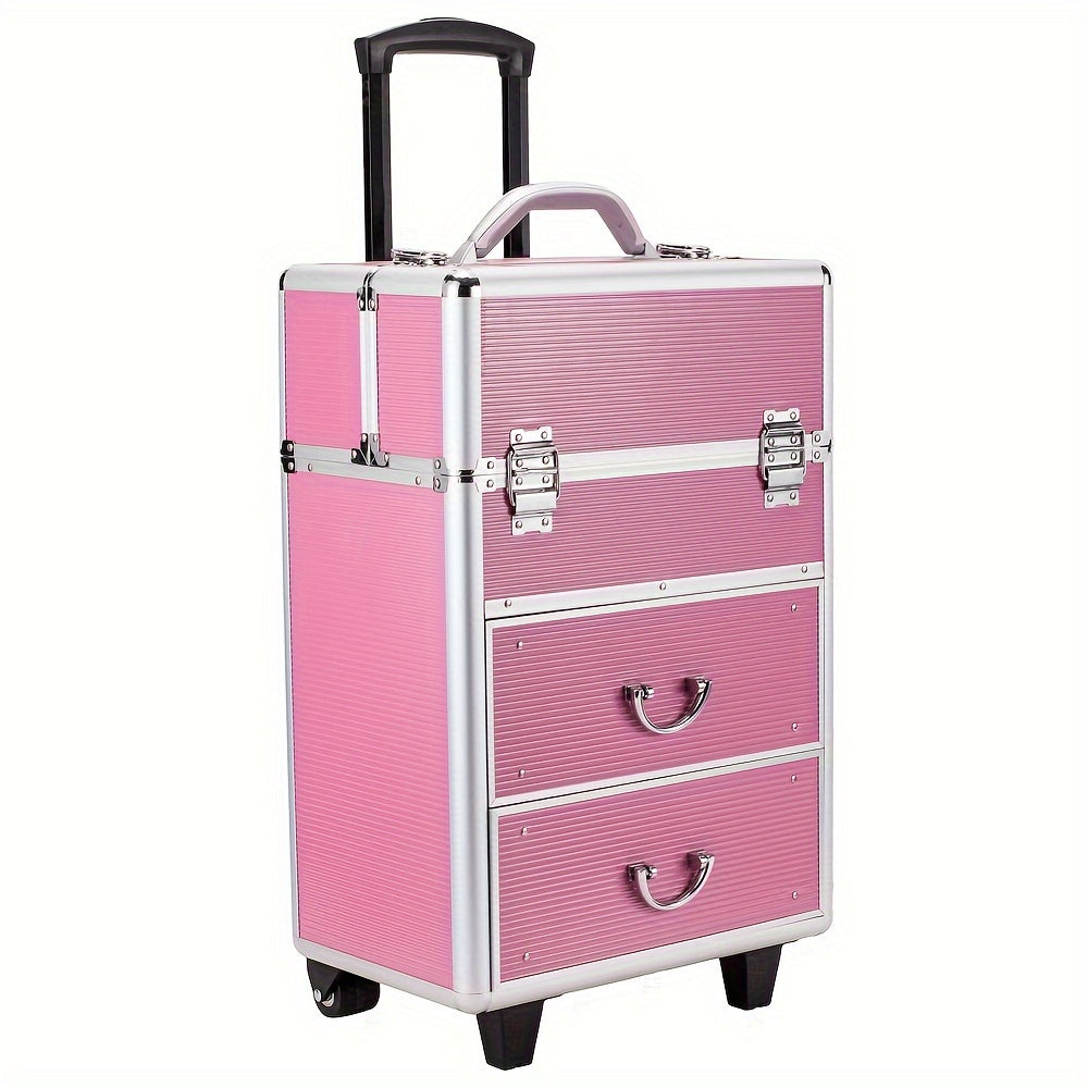 4-tier Lockable Cosmetic Makeup Train Case With Extendable Trays Pink For Beauty Salon