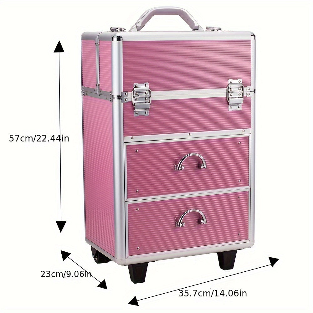 4-tier Lockable Cosmetic Makeup Train Case With Extendable Trays Pink For Beauty Salon
