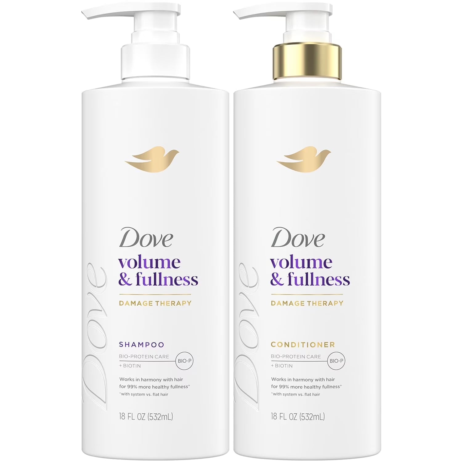 Shampoo and Conditioner Set, Volume & Fullness – Daily Volumizing Hair Care Formula Infused with Collagen, 18 Oz Ea