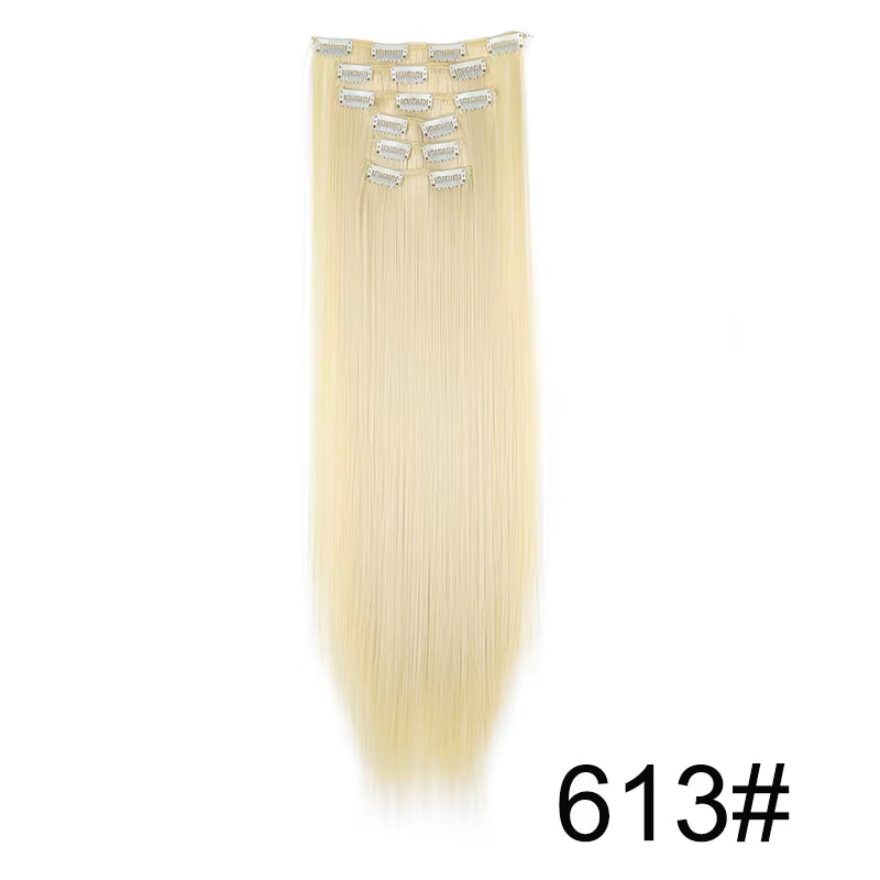 Synthetic 6Pcs/Set Long Straight Hair Extensions Ultra-Invisible Full Head Clip in Hair Extensions 24Inch for Women Daily Wear