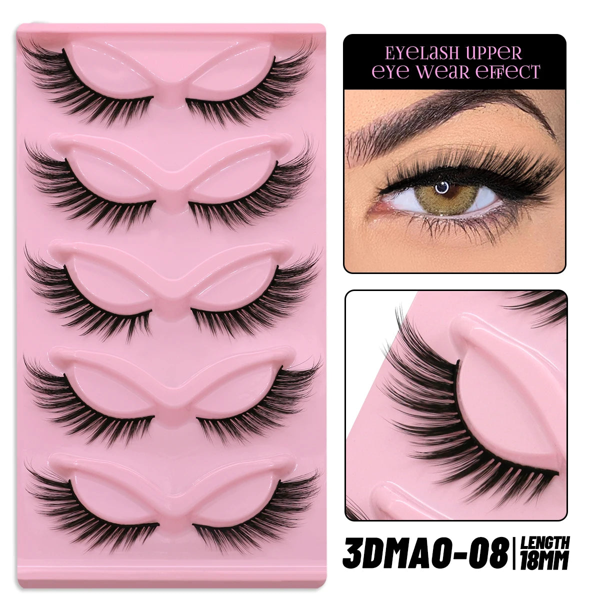 GROINNEYA Cat Eye Lashes Natural Long Clear Band Lashes Winged End Eye Elongated Eyelashes Faux Mink Eyelashes Makeup