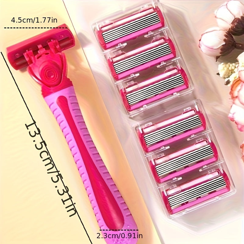 Manual 6-layers Blade Body Hair Razor For Women, Safety Razor Shaver, Bikini Trimmer Hair Remover Hair Trimmer, Face Body Grooming Beauty Tool