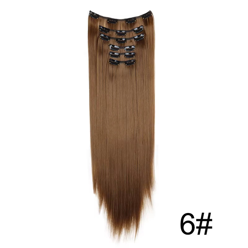 Synthetic 6Pcs/Set Long Straight Hair Extensions Ultra-Invisible Full Head Clip in Hair Extensions 24Inch for Women Daily Wear