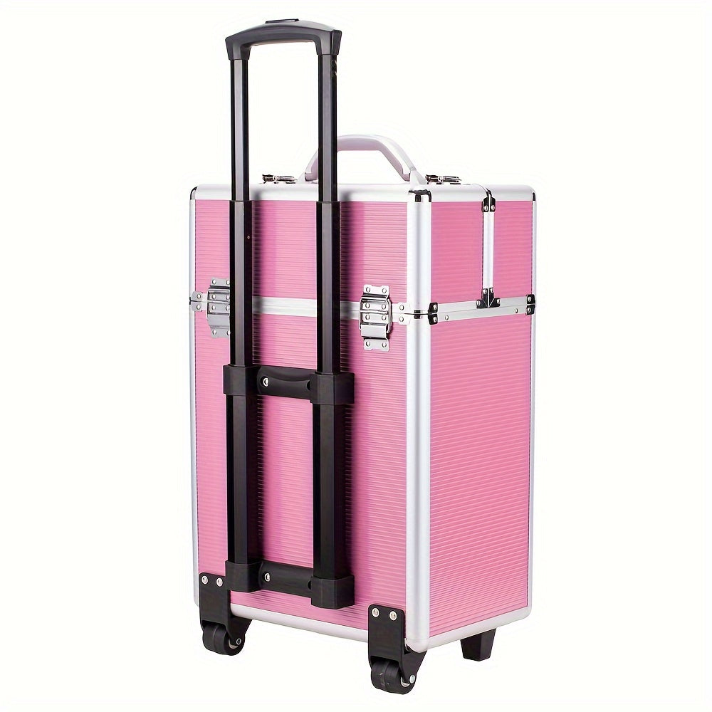 4-tier Lockable Cosmetic Makeup Train Case With Extendable Trays Pink For Beauty Salon
