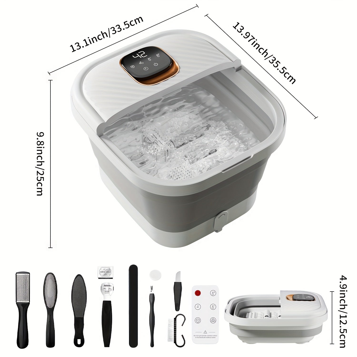 Foldable Portable Pedicure Foot Spa Bath Massager With Heat, Bubbles, Vibration And Red Light, Foot Spa Tub For Feet Stress Relief, Foot Soaker With Mini Acupressure Massage Points Temperature Control