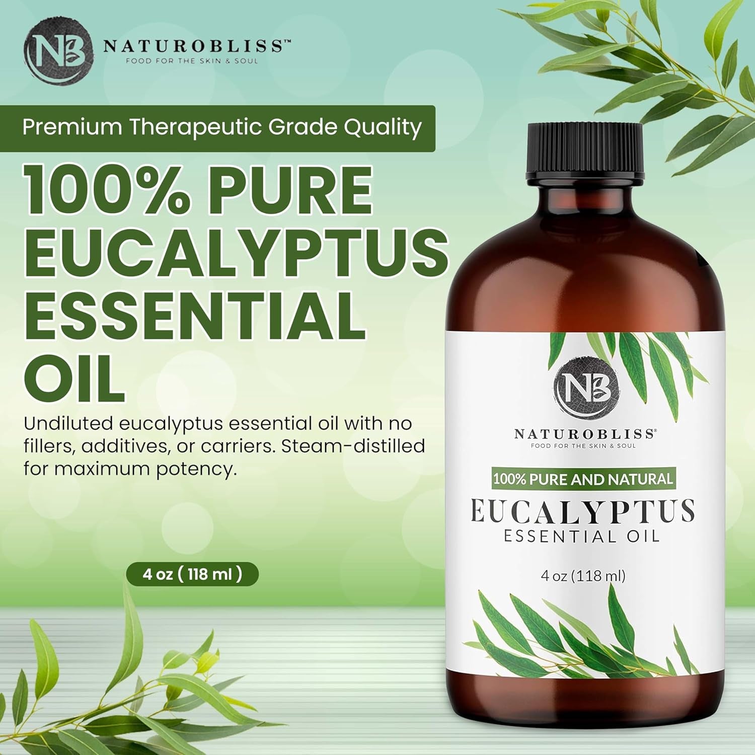 Essential Oil with Glass Dropper - 100% Pure and Natural - Essential Oils for Diffuser, Aromatherapy, Soap and Candle Making, Eucalyptus Essential Oil, Eucalyptus Oil, 4 Fl Oz