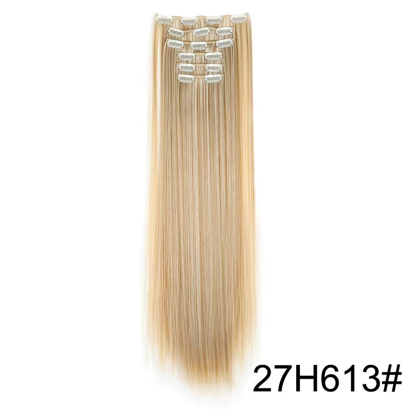 Synthetic 6Pcs/Set Long Straight Hair Extensions Ultra-Invisible Full Head Clip in Hair Extensions 24Inch for Women Daily Wear