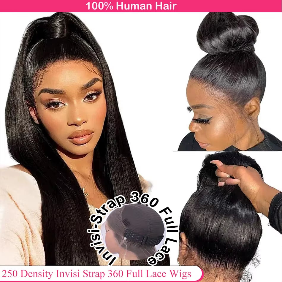 250Density 360 Full Lace Wig Invisi Strap Glueless Wig Preplucked Wig Straight HD 360 Lace Front Wig Precut Lace Glueless Wig