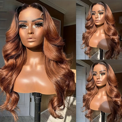 Auburn Blonde With Black Roots Lace Front