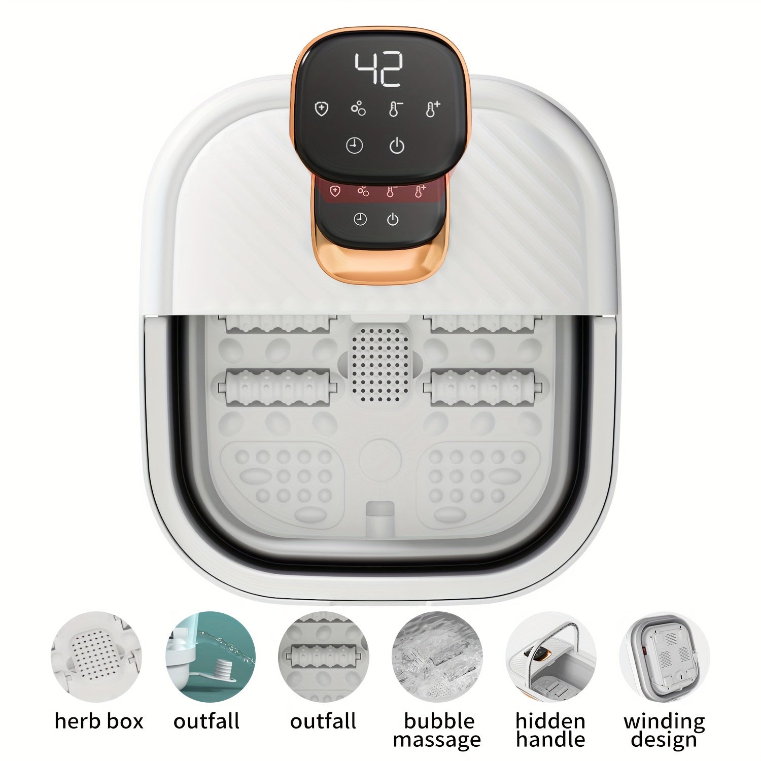 Foldable Portable Pedicure Foot Spa Bath Massager With Heat, Bubbles, Vibration And Red Light, Foot Spa Tub For Feet Stress Relief, Foot Soaker With Mini Acupressure Massage Points Temperature Control