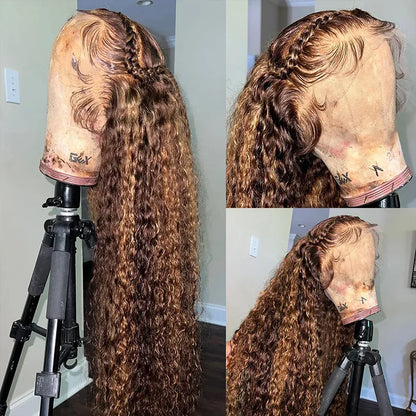 Ishow Highlight Wig Deep Wave Wig Honey Blonde HD Lace Wig 4X4 Lace Closure Wig