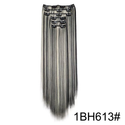 Synthetic 6Pcs/Set Long Straight Hair Extensions Ultra-Invisible Full Head Clip in Hair Extensions 24Inch for Women Daily Wear