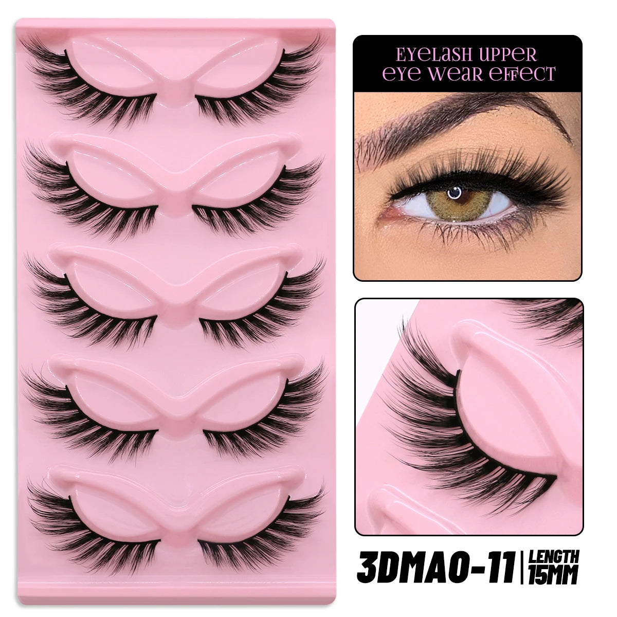 GROINNEYA Cat Eye Lashes Natural Long Clear Band Lashes Winged End Eye Elongated Eyelashes Faux Mink Eyelashes Makeup