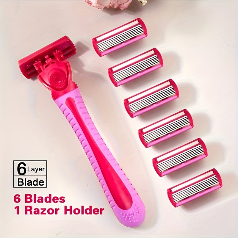 Manual 6-layers Blade Body Hair Razor For Women, Safety Razor Shaver, Bikini Trimmer Hair Remover Hair Trimmer, Face Body Grooming Beauty Tool