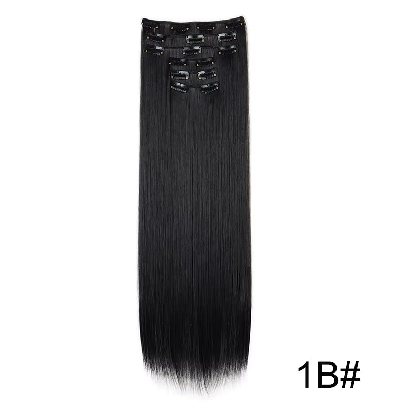 Synthetic 6Pcs/Set Long Straight Hair Extensions Ultra-Invisible Full Head Clip in Hair Extensions 24Inch for Women Daily Wear