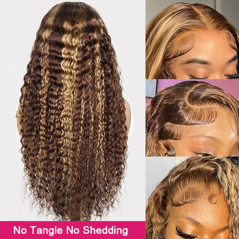 Ishow Highlight Wig Deep Wave Wig Honey Blonde HD Lace Wig 4X4 Lace Closure Wig