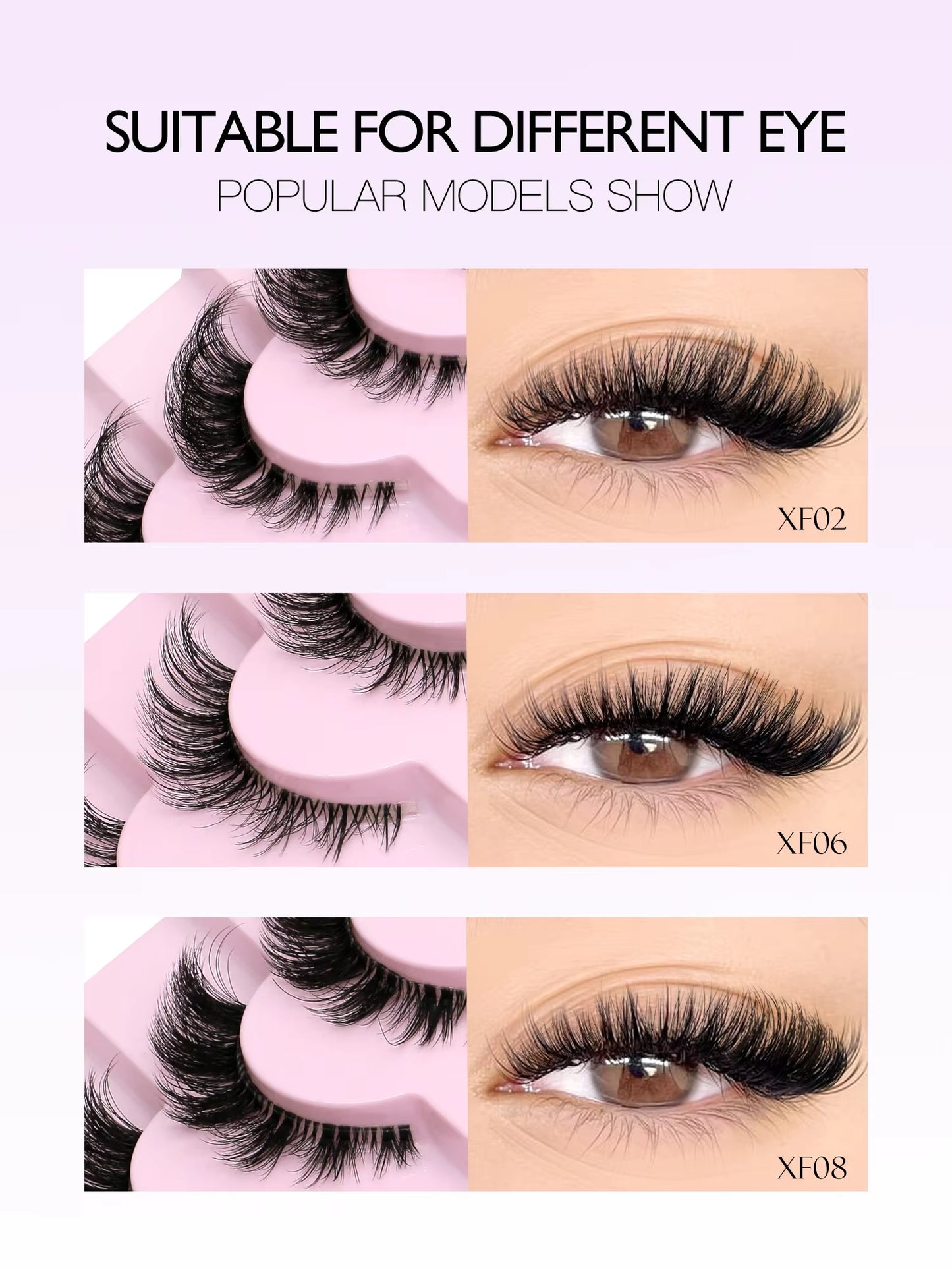 GROINNEYA Cat Eye Lashes Natural Long Clear Band Lashes Winged End Eye Elongated Eyelashes Faux Mink Eyelashes Makeup