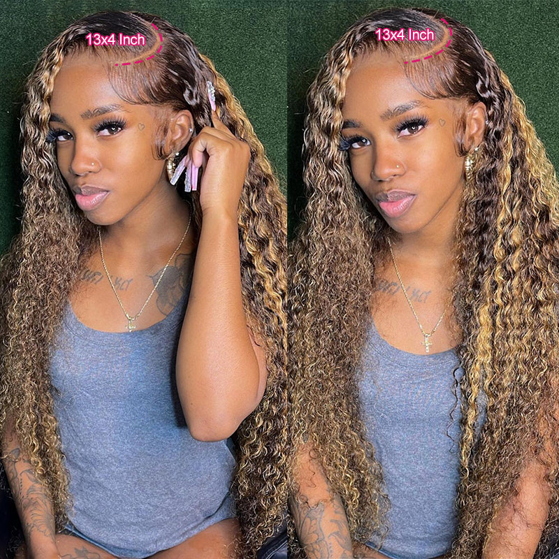 Ishow Highlight Wig Deep Wave Wig Honey Blonde HD Lace Wig 4X4 Lace Closure Wig