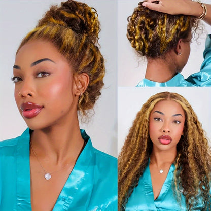 Honey Blonde Ombre Wig P4/27 Highlight Long Deep Wave 28in