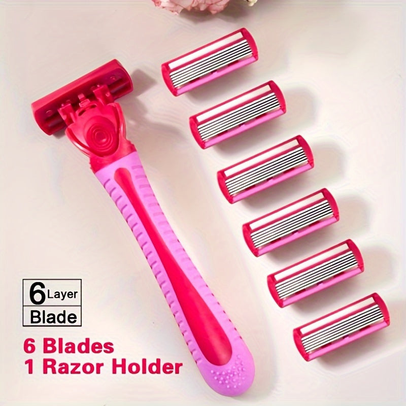 Manual 6-layers Blade Body Hair Razor For Women, Safety Razor Shaver, Bikini Trimmer Hair Remover Hair Trimmer, Face Body Grooming Beauty Tool
