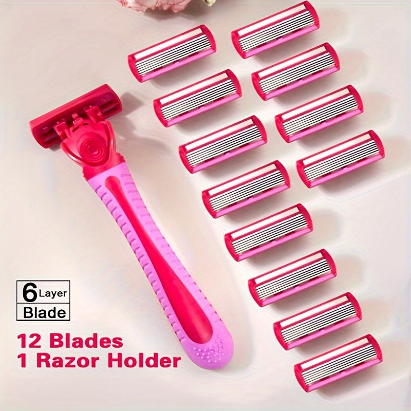 Manual 6-layers Blade Body Hair Razor For Women, Safety Razor Shaver, Bikini Trimmer Hair Remover Hair Trimmer, Face Body Grooming Beauty Tool