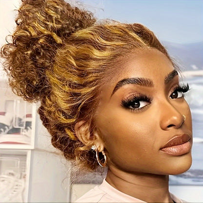 Honey Blonde Ombre Wig P4/27 Highlight Long Deep Wave 28in