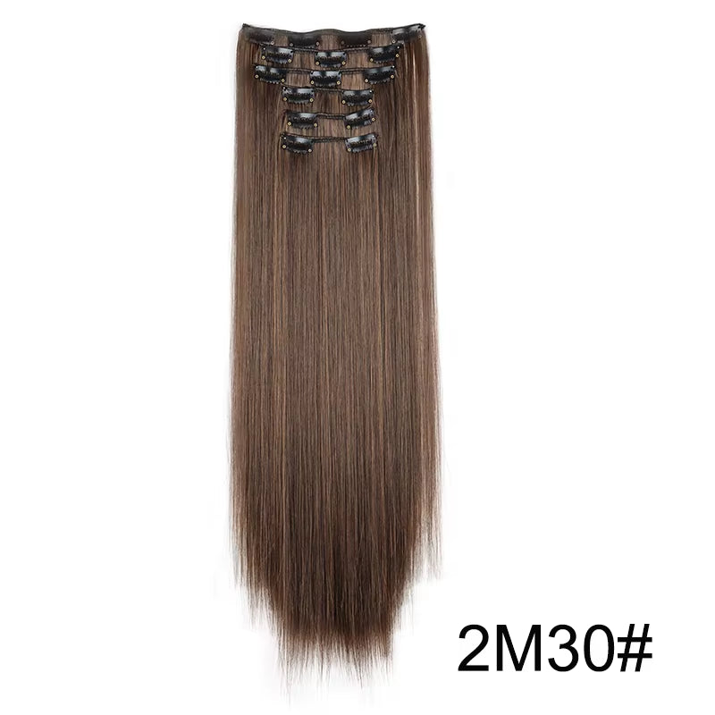 Synthetic 6Pcs/Set Long Straight Hair Extensions Ultra-Invisible Full Head Clip in Hair Extensions 24Inch for Women Daily Wear