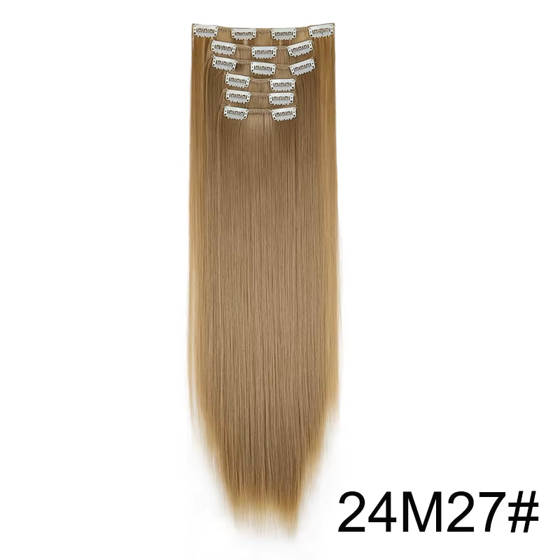 Synthetic 6Pcs/Set Long Straight Hair Extensions Ultra-Invisible Full Head Clip in Hair Extensions 24Inch for Women Daily Wear