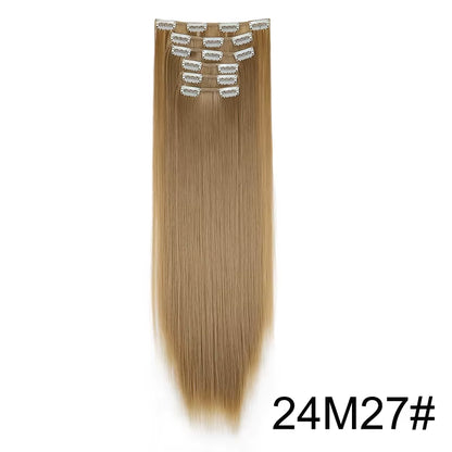 Synthetic 6Pcs/Set Long Straight Hair Extensions Ultra-Invisible Full Head Clip in Hair Extensions 24Inch for Women Daily Wear