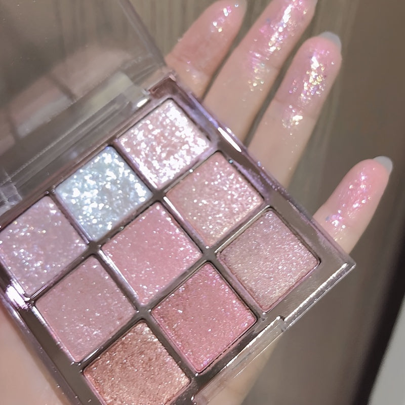 9 Colors Eyeshadow Palette Glitter Sparkling Sequin Finish Highlighter Eyeshadow Rose Pinkish Color Tone Eyeshadow For Christmas Halloween Beauty Makeup For Music Festival