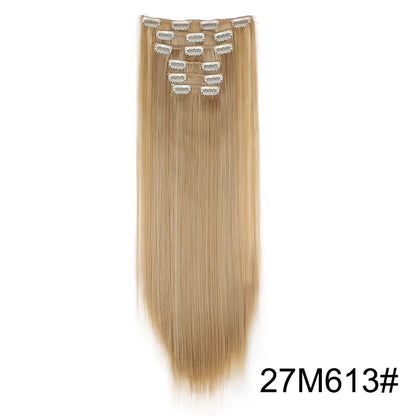 Synthetic 6Pcs/Set Long Straight Hair Extensions Ultra-Invisible Full Head Clip in Hair Extensions 24Inch for Women Daily Wear