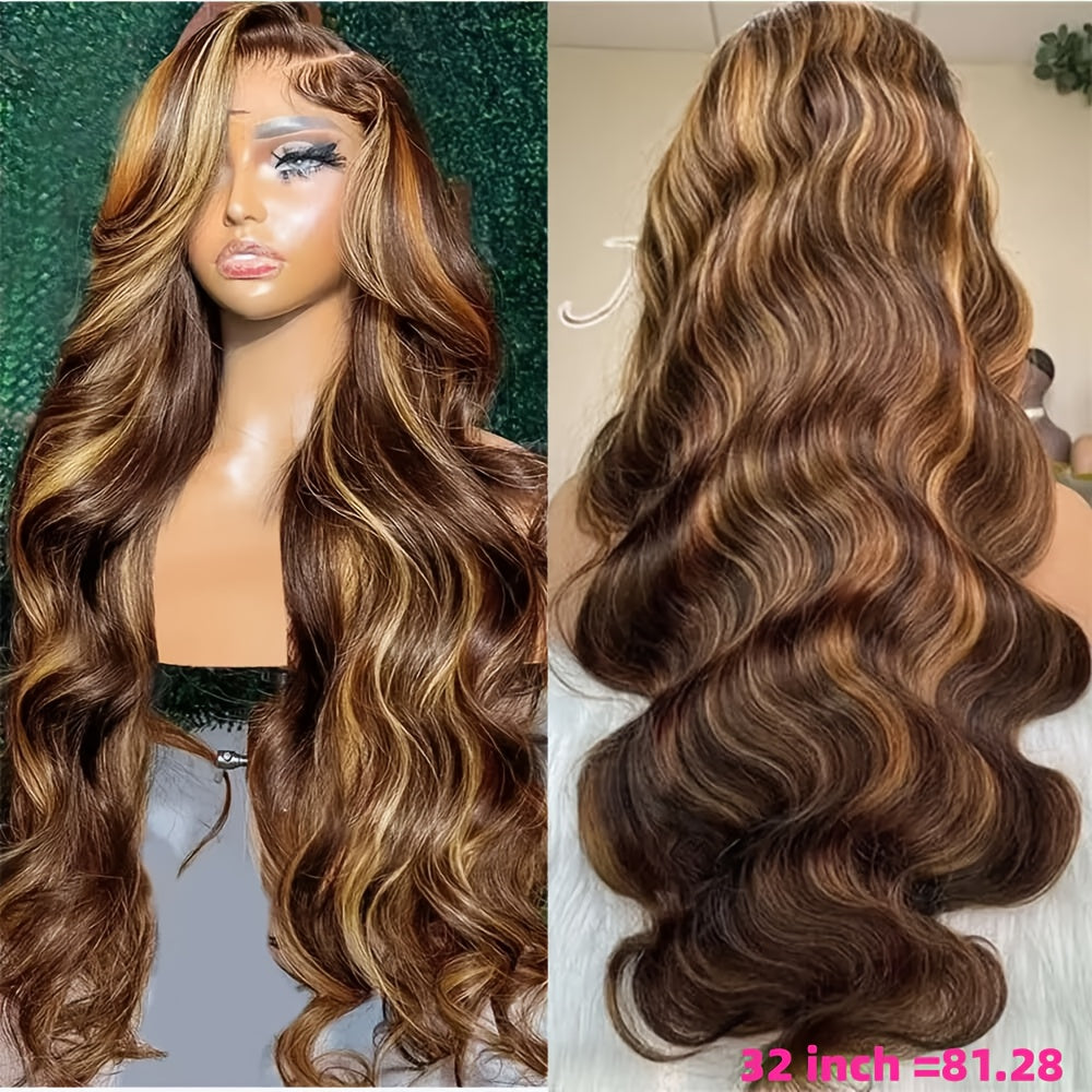 You Been to the Salon - Honey Blonde/Brown Ombre Body Wave/ Straight Hair with 13x6x1 T-Lace, Pre Plucked & Bleached, Invisible Knots (P4/27 Color Match)