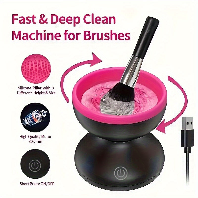 Electric Makeup Brush Cleaner Machine, Portable Automatic USB Cosmetic Brushes Cleaner Cleanser Tool For All Size Beauty Makeup Brush Set, Liquid Foundation, Contour, Eyeshadow, Blush Brush