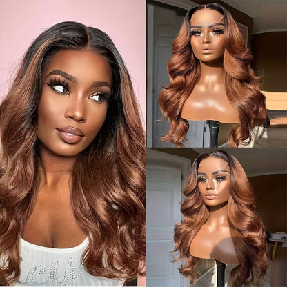 Auburn Blonde With Black Roots Lace Front