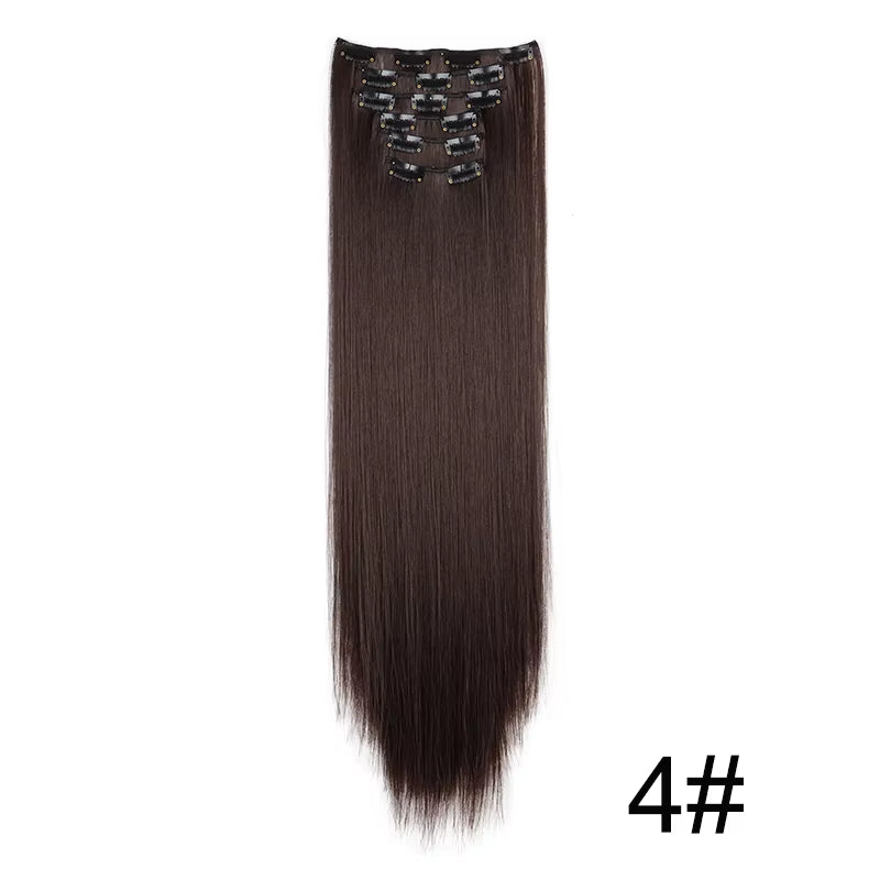 Synthetic 6Pcs/Set Long Straight Hair Extensions Ultra-Invisible Full Head Clip in Hair Extensions 24Inch for Women Daily Wear